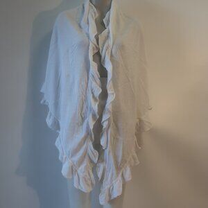 NWT Womens Minnie Rose 100% Cotton White Ruffle Edge Shawl/Wrap O/S